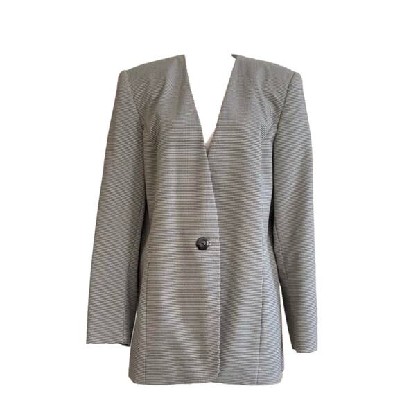 Liz Baker Blazer Essentials Black White Checkered One Button Front Size 14 Tall - Picture 14 of 14